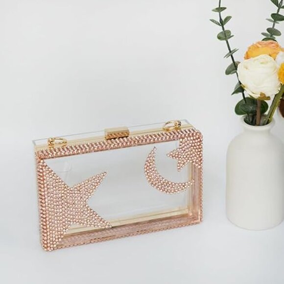 Neiman Marcus Champagne Acrylic Moon and Star Rhinestone Chain Bag - Picture 5 of 6